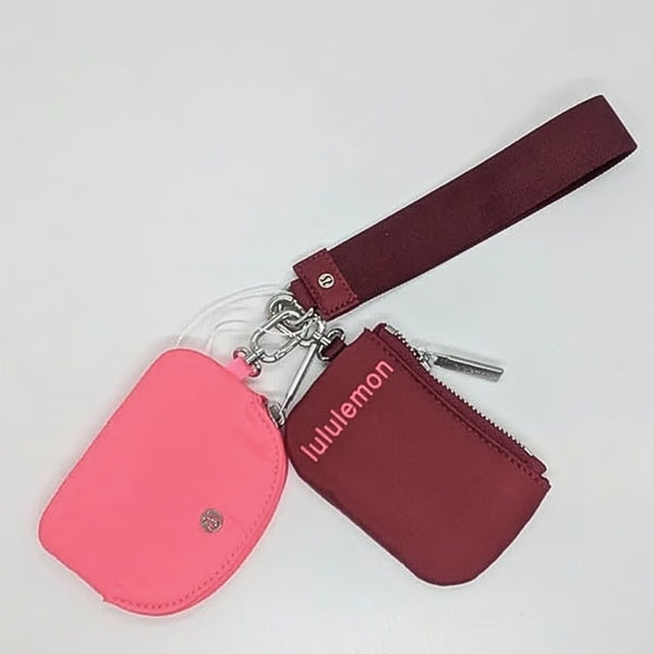 Lululemon Dual Pouch Wristlet Wallet Keychain - Burgundy Red Pink Silver