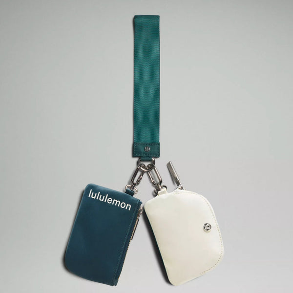 Lululemon Dual Pouch Wristlet Wallet Keychain - Emerald Green and White Silver