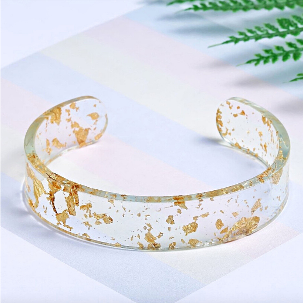 Acrylic Cuff Bracelet w/ Gold Freckles