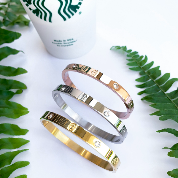 Amour Slim + Stones Bracelets - Stainless Steel