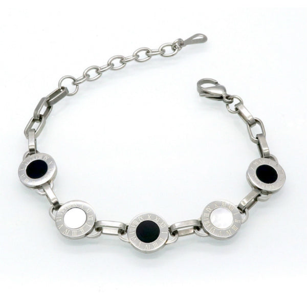 Cassia Link Bracelet w/ Roman Numerals - Stainless Steel
