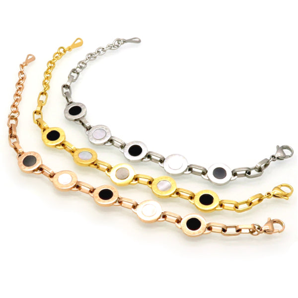 Cassia Link Bracelet w/ Roman Numerals - Stainless Steel