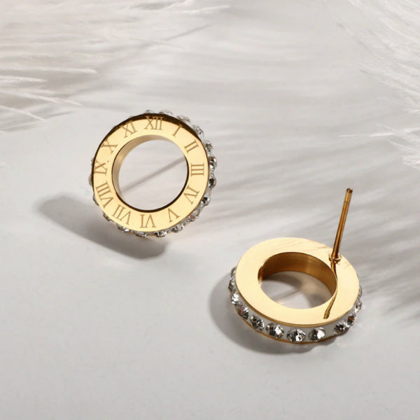 Cassia Roman Numerals Necklace + Earrings Set - Stainless Steel