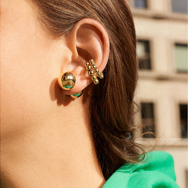 Gold Beaded Ear Cuff Set Pearls And Rocks