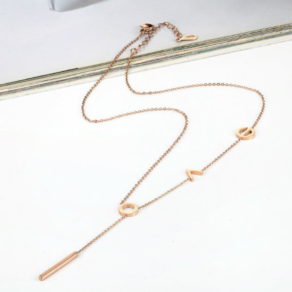 L O V E Lariat Dainty Necklace - Stainless Steel
