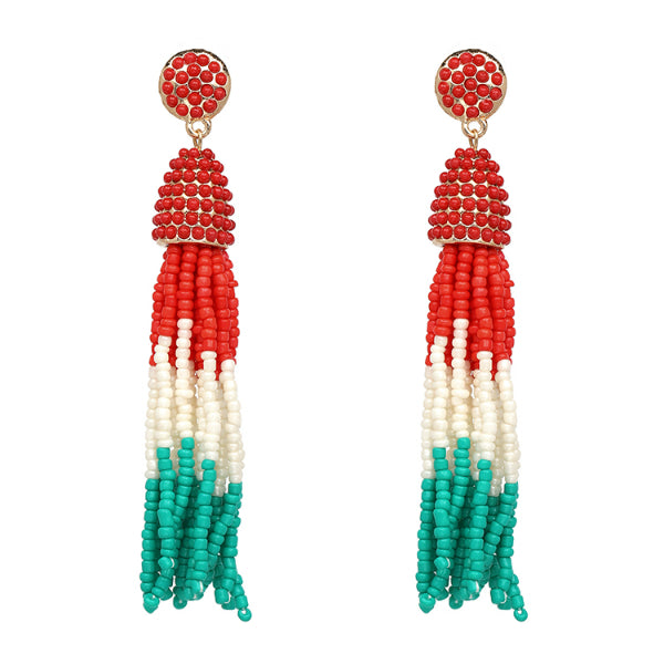 Multi color Beaded Tassel Earrings Pearls And Rocks