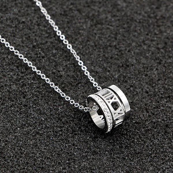 Roman Numerals Charm Necklace - Stainless Steel