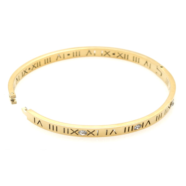 Slim Roman Numerals Bangle Bracelet - Stainless Steel