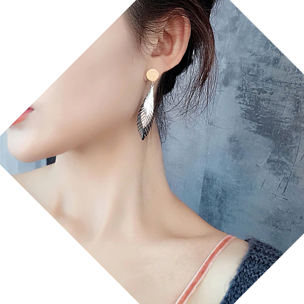 Tri-Color Leaf Earrings - Stainless Steel