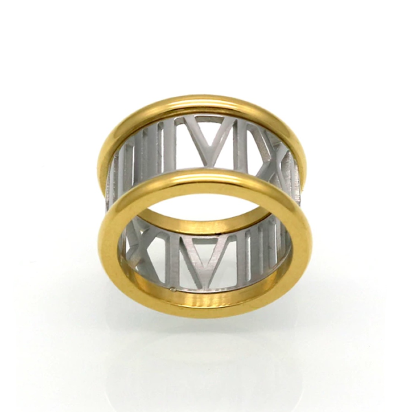Two-toned Roman Numerals Ring - Stainless Steel