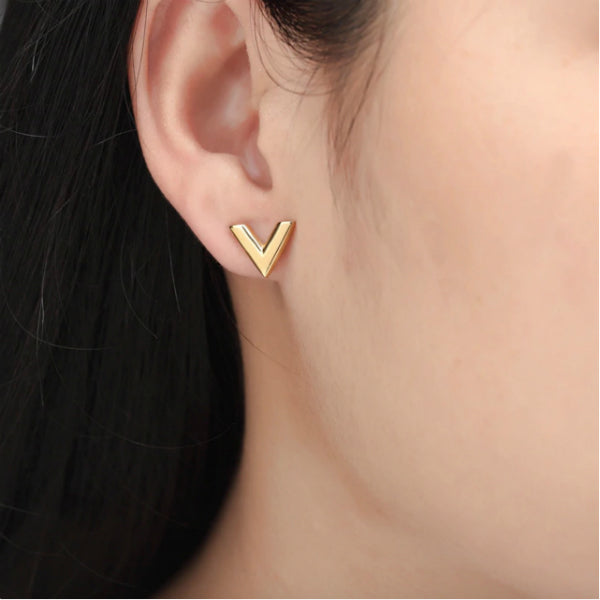 V Earrings Women Studs, Lv Earrings Rose Gold, Silver V Earrings