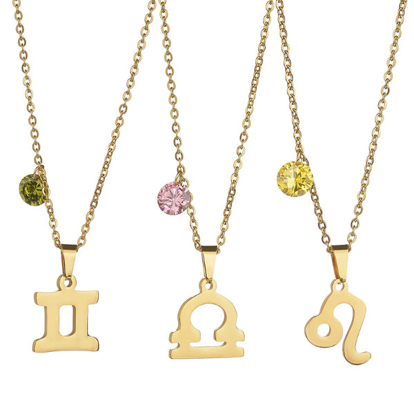 Zodiac Dainty Necklace w/ Stone - Stainless Steel