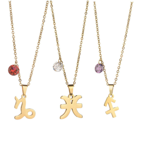 Zodiac Dainty Necklace w/ Stone - Stainless Steel