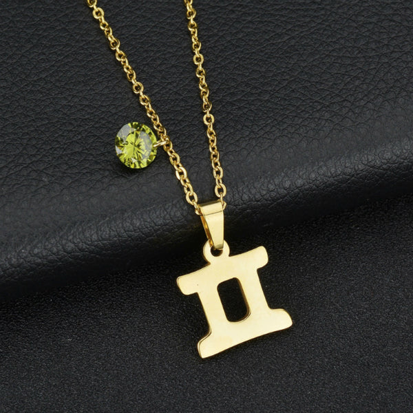 Zodiac Dainty Necklace w/ Stone - Stainless Steel