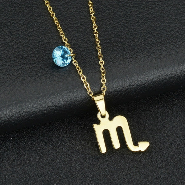 Zodiac Dainty Necklace w/ Stone - Stainless Steel