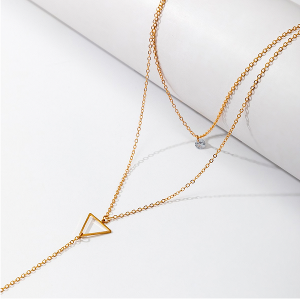Layered Triangle Lariat Dainty Necklace
