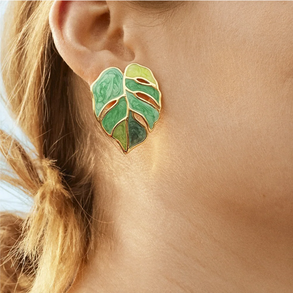 Palm Leaf Enamel Earrings