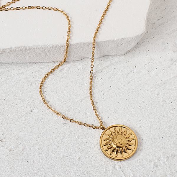 Sun Medallion Dainty Necklace - Stainless Steel