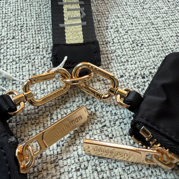 Lululemon Dual Pouch Wristlet Wallet Keychain Wordmark - Black and Gold