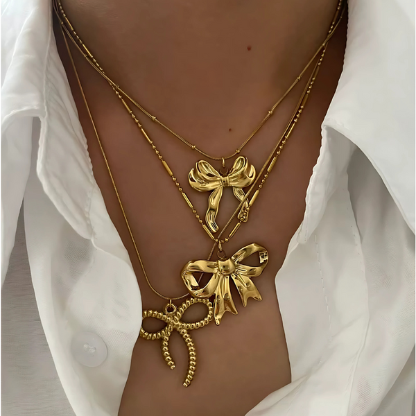 Bow Pendant Necklace - Stainless Steel