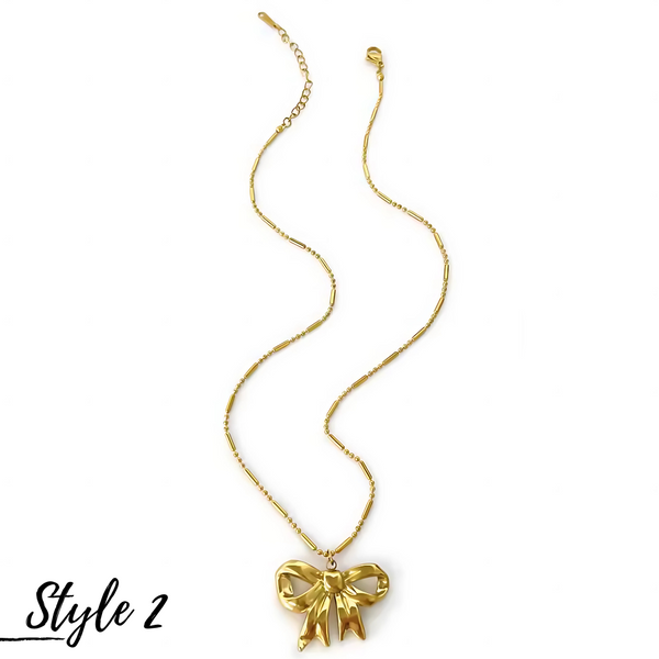 Bow Pendant Necklace - Stainless Steel