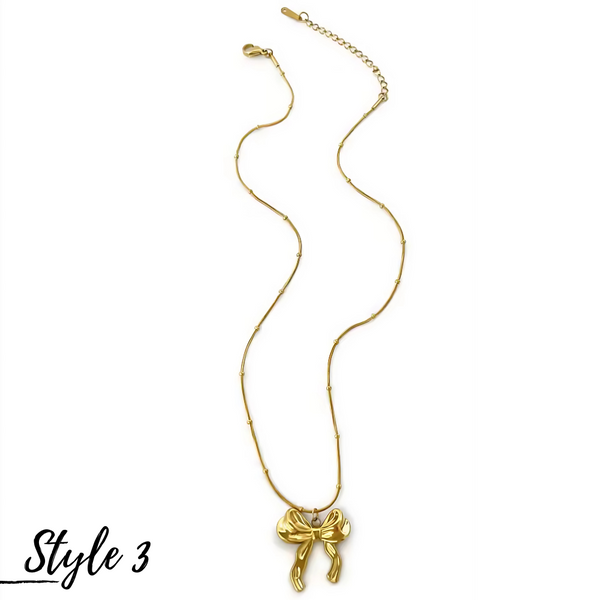 Bow Pendant Necklace - Stainless Steel