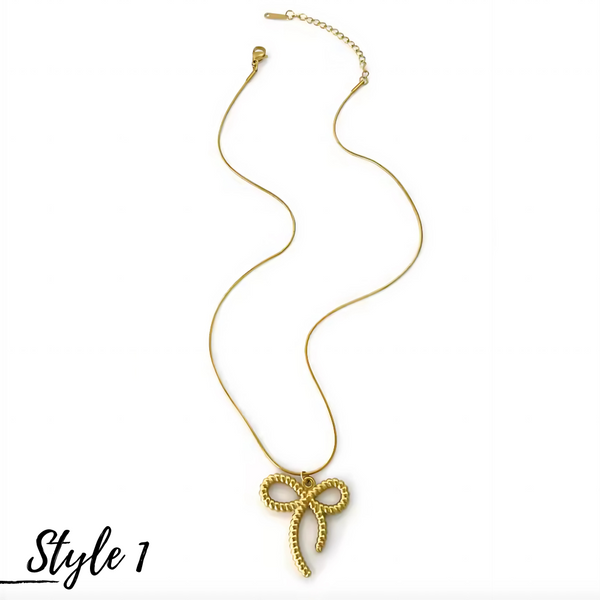 Bow Pendant Necklace - Stainless Steel