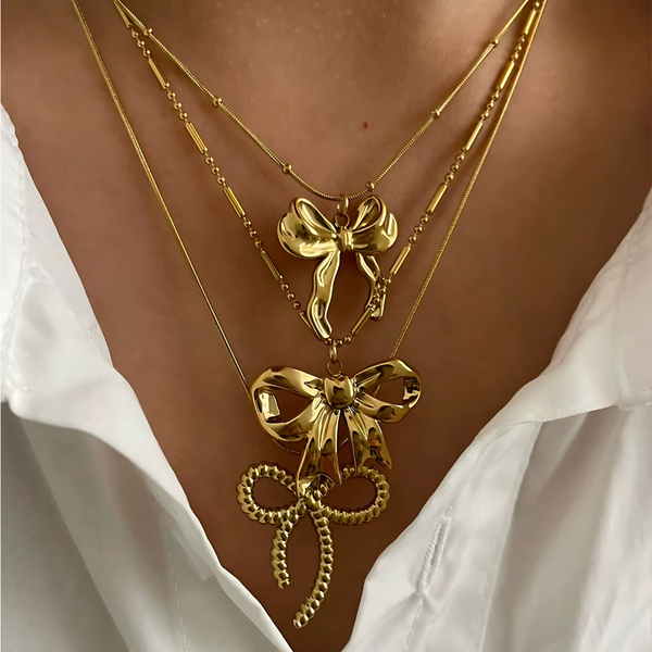 Bow Pendant Necklace - Stainless Steel