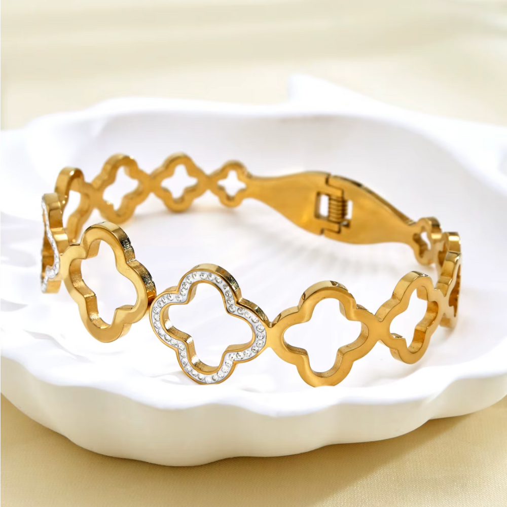 Clover Cuff Glam Bracelet - Stainless Steel
