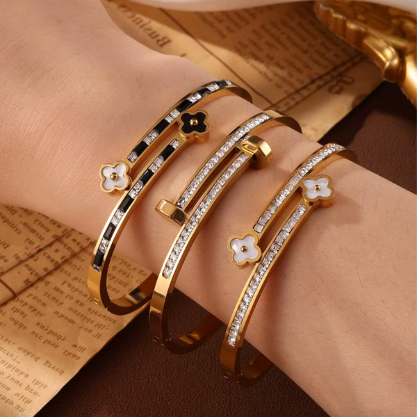 Clover Set of 3 Bangle Bracelets - Stainless Steel