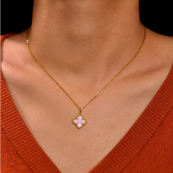 Colorful Clover Pendant Necklace - Stainless Steel