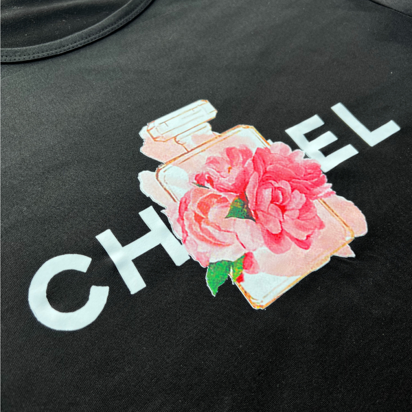 Flower CC Black Fitted T-shirt for Women