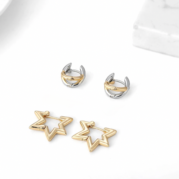 Star + X Huggie Earrings Set of 2
