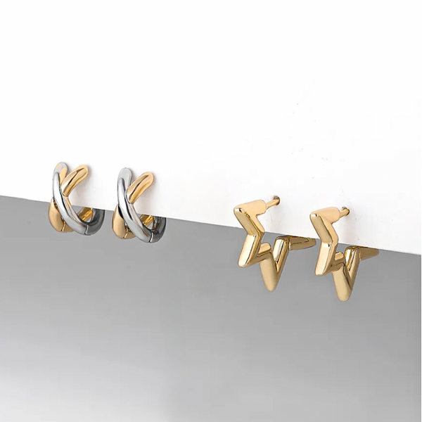 Star + X Huggie Earrings Set of 2