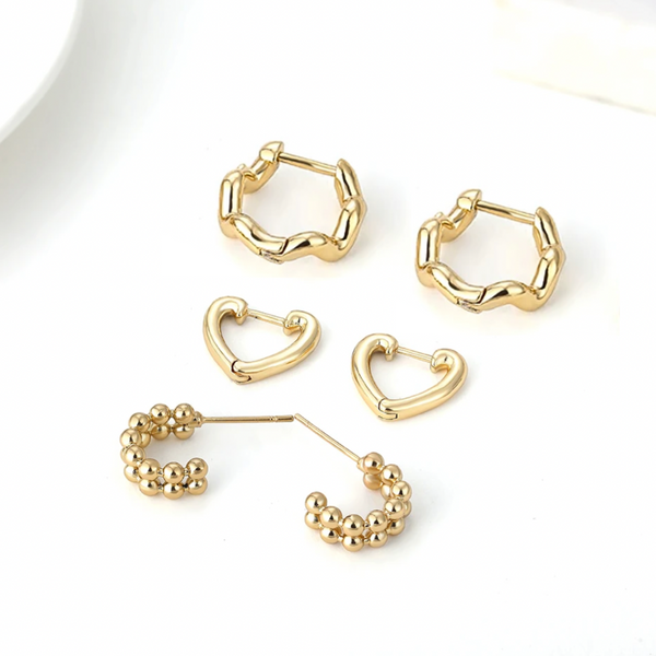 Heart and Wiggle Huggie Earrings Set of 3