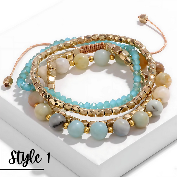 Natural Stone Stretch Adjustable Bracelet Sets of 4