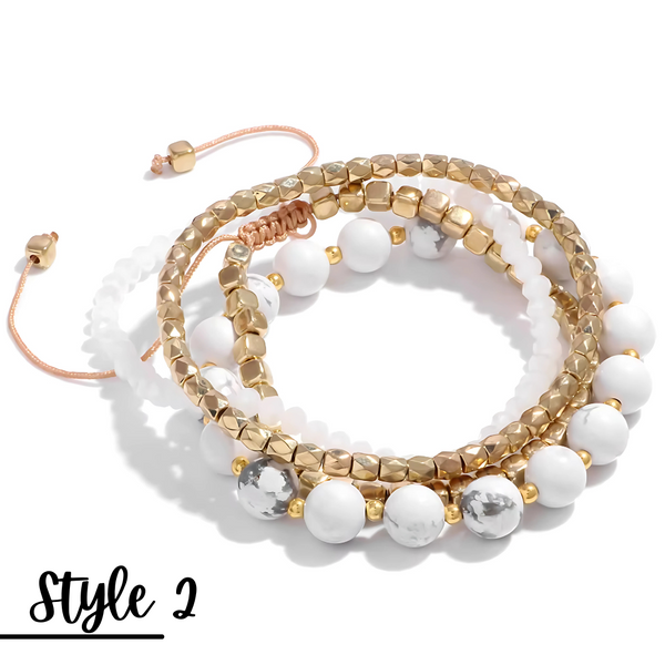 Natural Stone Stretch Adjustable Bracelet Sets of 4
