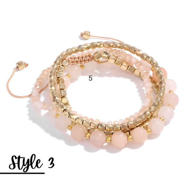 Natural Stone Stretch Adjustable Bracelet Sets of 4