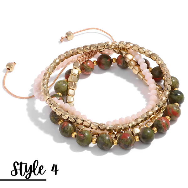 Natural Stone Stretch Adjustable Bracelet Sets of 4