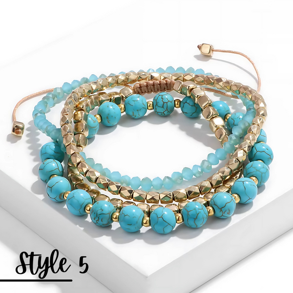 Natural Stone Stretch Adjustable Bracelet Sets of 4