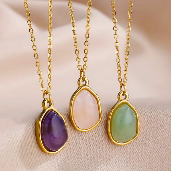 Om Natural Crystal Dainty Gold Tone Necklace