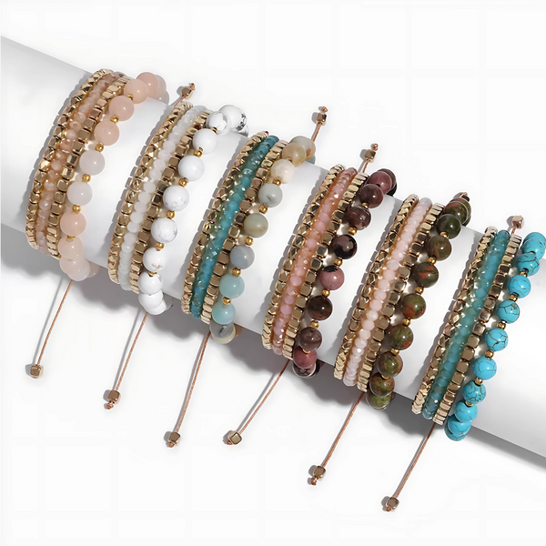 Natural Stone Stretch Adjustable Bracelet Sets of 4