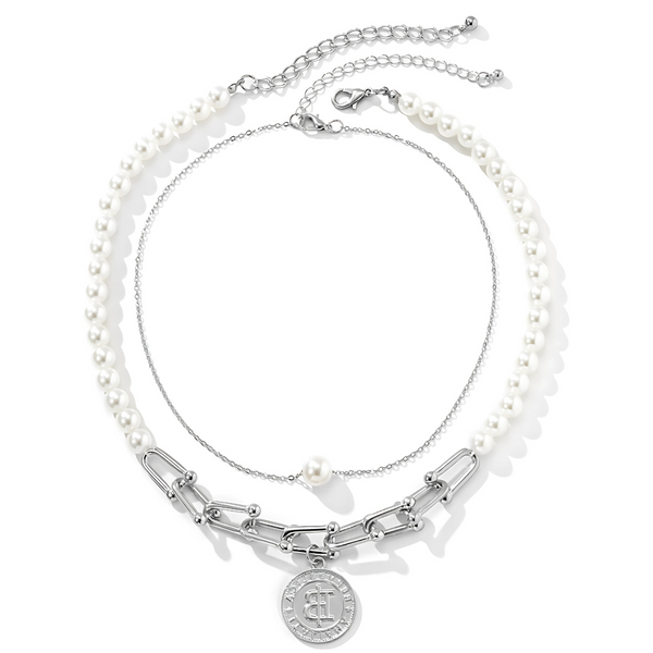 Pearls'n'Pearl Silver Layered Necklace Set