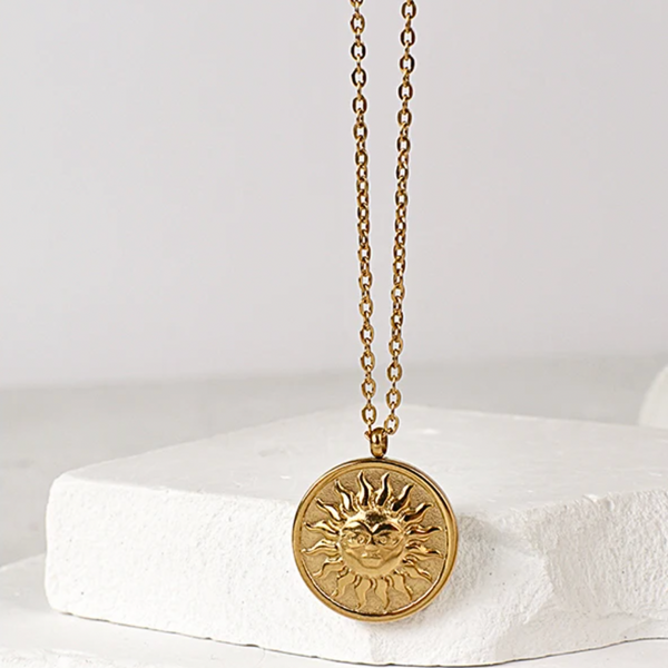 Sun Medallion Dainty Necklace - Stainless Steel