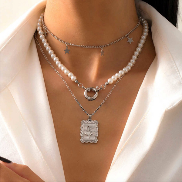 Rose Layered Statement Necklace Set
