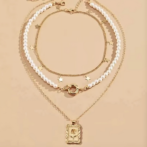 Rose Layered Statement Necklace Set