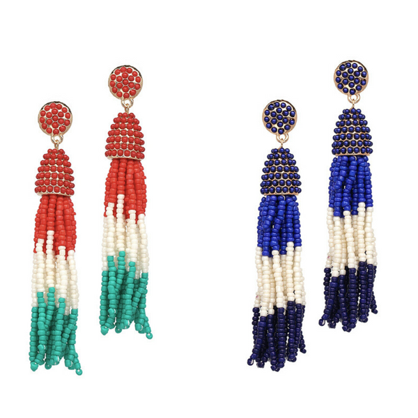 Multi-color Beaded Tassel Earrings
