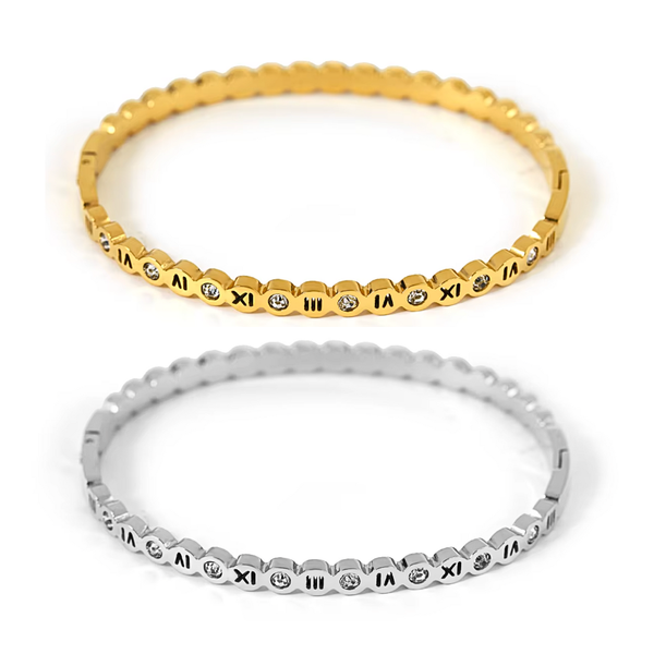 Slim Bubble Roman Numerals Bangle Bracelet - Stainless Steel