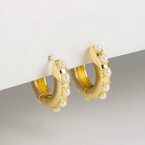 Pearl Huggie Hoop Earrings