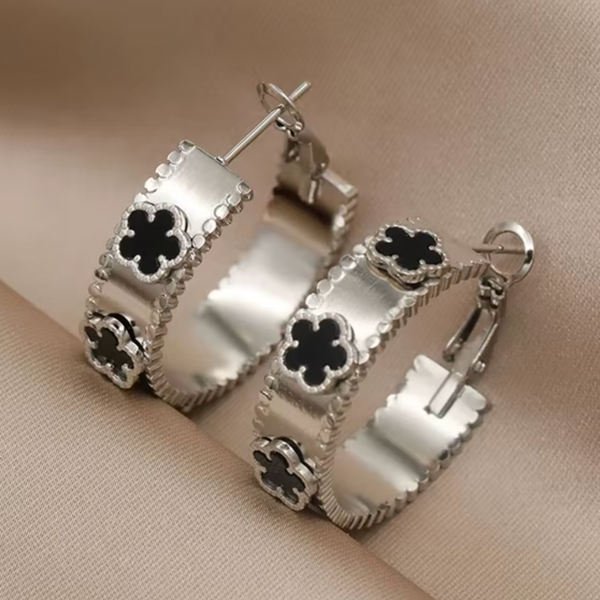 Clover Hoop Earrings - Stainless Steel